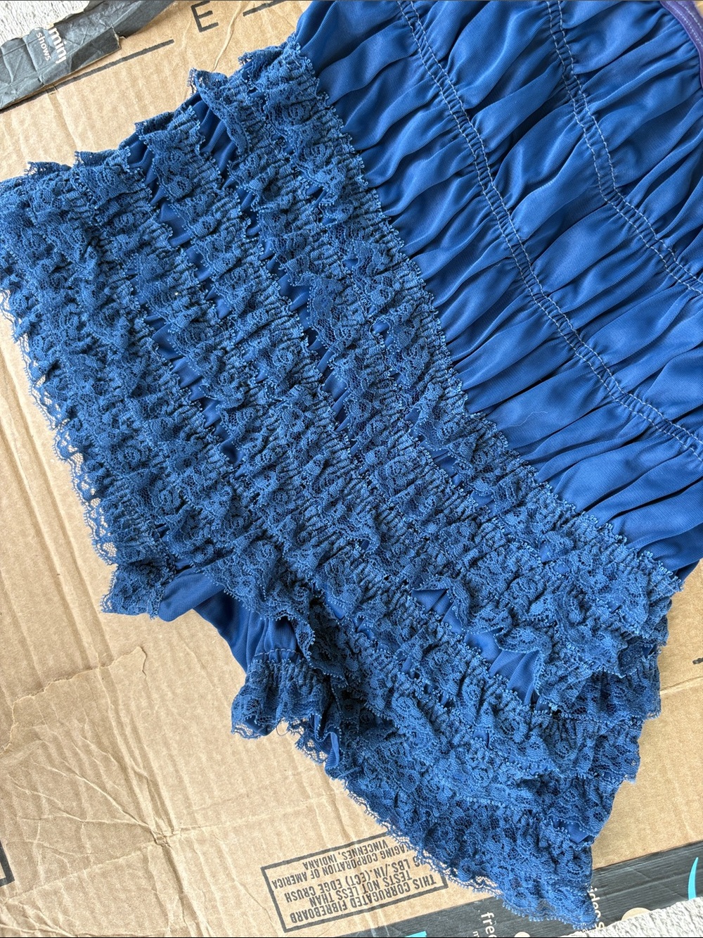 Women's Vintage Royal Blue Ruffled Skort with Textured Lace Panels